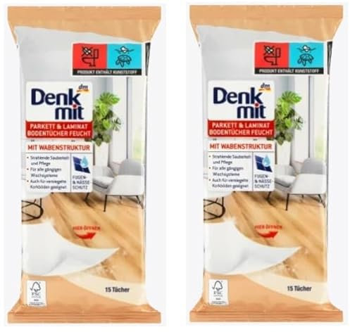 Denkmit Feuchte Bodentücher Parkett & Laminat - Mikrofaser, Streifenfrei, Schnelle Reinigung 2 x15 Stück