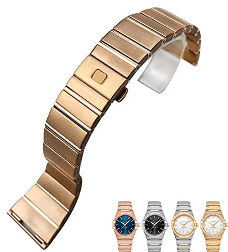 NEYENS Uhrenarmband aus Edelstahl, mit Faltschnalle, für Omega-Doppeladler-Konstellation-Armband, 15 mm, 17 mm, 18 mm, 23 mm, 25 mm, 18mm-9.5mm, Achat