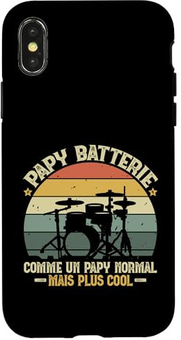 Coque pour iPhone X/XS Papy Batterie Retro Humour Cadeau Musicien À La Batterie