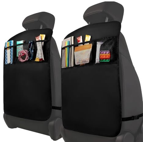 Vexran 2 protectores de respaldo de coche para niños, con 2 bolsillos de malla, protector de asiento trasero para niños, organizador impermeable