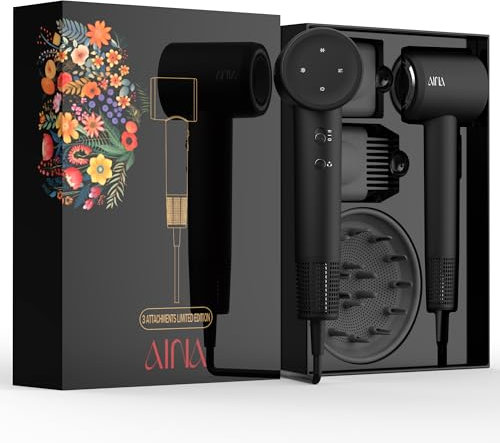 AINA Seche Cheveux, Professionnel Ionique Négatif, Seche Cheveux Avec à Grande Vitesse de 160000 RPM, Moteur Sans Balais pour un Séchage Rapide Avec Buse(3A Noir)