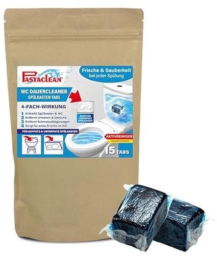 Pastaclean® Spülkasten Tabs 15 Stück | Wasserkastenwürfel mit Aktivreiniger | Entkalkt Spülkasten & WC, Entfernt Urinstein & Gerüche, Für Aufputz & Unterputz Spülkasten | Made in Germany