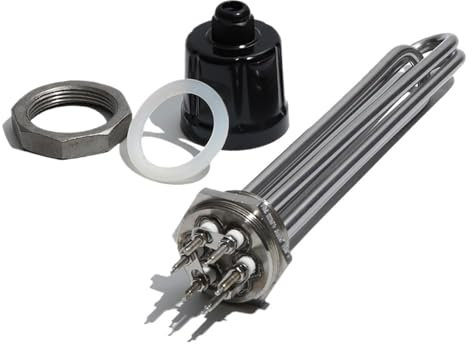 KWWEWEB 1Pcs DN40（47mm） BSPT Thread Electrical Heating Pipe Water Heater Immersion Element 3KW/4.5KW/6KW/9KW/12KW 220V/380V(Silver,220V_6KW ALL 304SUS)