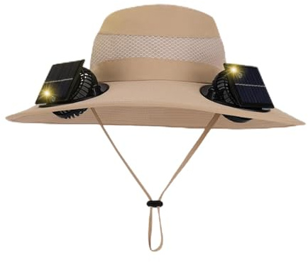 Bajbumgn Hut mit eingebautem Ventilator, solarbetriebener Ventilatorhut - Sonnenhut mit breiter Krempe, Solarkühlhut, atmungsaktiver Fischerhut, USB-Solaraufladung für Männ