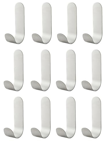 Ganci Adesivi, 12 pezzi Ganci in Acciaio Inox, Ganci Autoadesivi, Ganci da Parete Adesivi, Ganci Portasciugamani per Cucina, Bagno, Armadio, Appendiabiti Panno Asciugamano