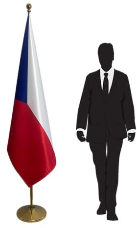 Offizielle Flagge Tschechien mit Mast und Fuß – Protokollflagge und institutionelle Flagge für feierliche Zeremonien, Diplomatische Vertretungen, Botschaften, Konsulate CN7-CZ