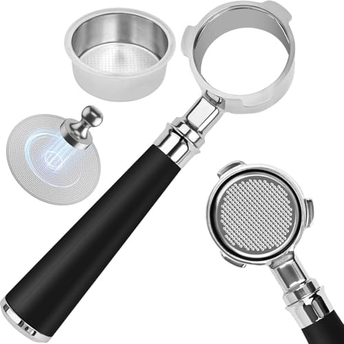 51mm Bodenloser Siebträger 3 Ohren Passend für DeLonghi Classic EM450, CASABREWS CM5418, inkl. 0,2 mm Puck Screen + 2-Tassen-Sieb