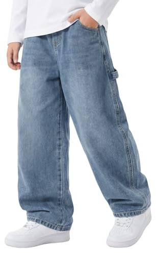 Keyck Vaqueros Baggy Jeans para Niños, Holgados Denim Pantalones 7-15 Años | con Cintura Elástica y Multi-Bolsillos, Casual Largos Stretch Denim Jeans, Vintage Streetwear Skater Pants para Infantil