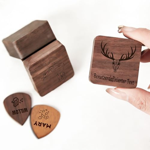 Personalisiertes Plektrum-Etui aus Holz, Individuelles Gitarren Zubehör Geschenk für Musiker & Gitarristen (Holzkiste)