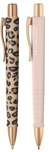 Faber-Castell 205292 - Kugelschreiber Poly Ball, Leo Natural Instinct und pale rose, 2 Stück, mit auswechselbarer XB Mine, dokumentenecht