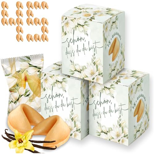 Glückskekse 45 Stück - Schön, dass du da bist - Gastgeschenk mit Kompliment | Passendes Gastgeschenk für Hochzeitsgäste, Kommunion, Taufe und Konfirmation