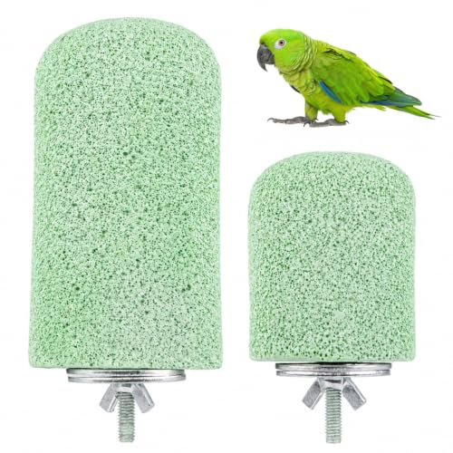 TEHJAM 2 Piezas Piedra De Afilar Picos De Pájaro,Percha De Piedra Natural Para Pájaros,Percha Juguetes Para Loros y Aves Pequeñas,Ayuda a Recortar Uñas y Pico Naturalmente,Verde