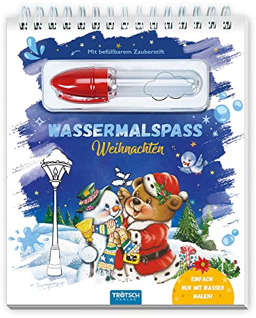 Trötsch Wassermalspaß mit Zauberstift Weihnachten: Malblock mit nachfüllbarem Wassermalstift Ausmalen Wasser Malbuch