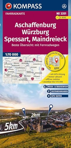 KOMPASS Fahrradkarte 3351 Aschaffenburg, Würzburg, Spessart, Maindreieck 1:70.000: reiß- und wetterfest