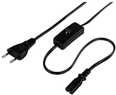 Hama Netzkabel mit flachem Eurostecker und Schalter (Netzkabel mit Kupplung und 2 poligem Stecker, Netzstecker mit Stromkabel für Laptop, Konsolen, Radios etc., 230 V, 2,0 m) schwarz