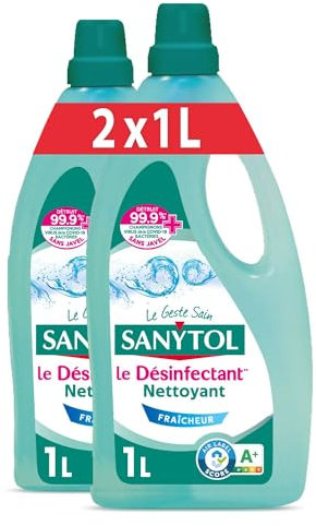 Sanytol - Désinfectant Nettoyant Multi-Usages Sols et Surfaces - Parfum fraîcheur - 1 L - Lot de 2 - Bactéricide, Virucide, Fongicide - Sans Javel, Air Label Score A+