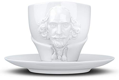 FIFTYEIGHT PRODUCTS / Talent / Kaffeetasse mit Untertasse „Shakespeare“- Portrait (Porzellan, 260ml, weiß, Made in Germany)