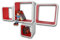 Cube Verstärkte Vielen Farben MDF Retro Design 4er Set Regal Regale Wandregal Deko Würfel CD DVD Lounge LO02 (Weiß/Rot)