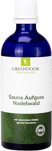 GREENDOOR Sauna-Aufguss Natur Nadelwald 100ml, ergiebiges Konzentrat mit Bio Alkohol, reine natürliche ätherische Öle (Tanne, Fichte, Zeder), Saunaduft für Ihre Auszeit, Sauna-Aufgüsse ohne Zusätze