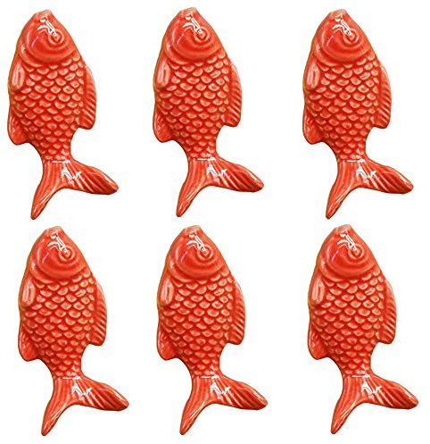 FBSHOP(TM) rot Schublade Knopf -6PCS Retro einfachen Stil Fisch Form Keramik Türknauf Griff Pull Knöpfe Tür Schrank Griff für Schublade, Schrank, Kommode, Badetc. mit Schrauben