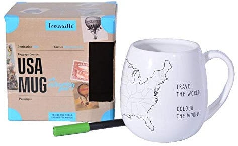 Trouvaille USA XL Kaffeebecher mit Keramikstift zum Ausmalen - Trouvaille USA-Karte XL Kaffeetasse Teetasse