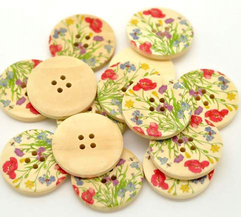 20 Stück edle Holzknöpfe Blumenmotiv 30mm natur 4-Loch rund Knopf Knöpfe Holzknopf zum annähen basteln nähen scrapbooking Jackenknöpfe Blusenknöpfe Bastelknöpfe