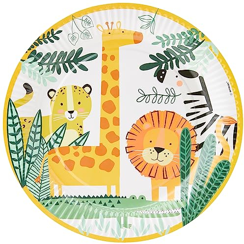 amscan 9909345 - Assiettes en carton Get Wild Animals Party - Lot de 8-22,8 cm