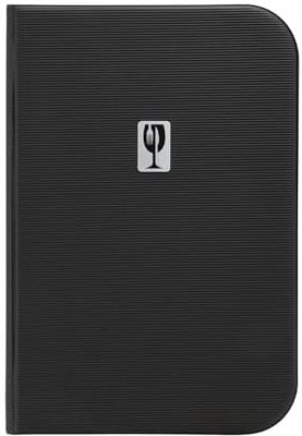 SECURIT - Porte-Menu Essential Line - 6 Inserts Fixes Double Face = 12 Pages A4 - Couverture PVC rigide avec Plaque Sérigraphiée - Pour Café, Bar, Restaurant - Coloris Noir