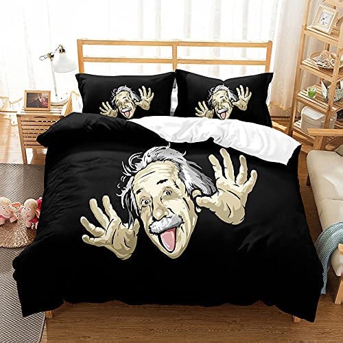 YXWHY 3D Druck Naughty Boy schwarz Einstein Bettwäsche-Set aldult Kinder,Weich und bequem Mikrofaser Bettbezug Einstein schwarz bettwäsche 155x220cm mit 2 Kissenbezüge 50x75cm