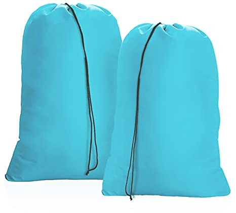 OTraki Bolsa de Colada 2 pcs con Cierre de Cordón Cesto Ropa Sucia Plegable Saco Lavadora Organizador Material Antidesgarros para Cuarto de Lavado Cocina Dormitorio Hotel de Viaje 60 X 80cm Azul Verde