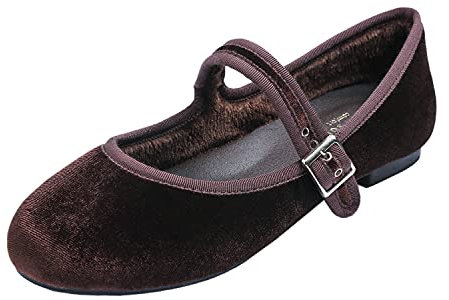 Feversole Women's Comfort Ballet Flats Strap Comfort Casual Mary Jane Shoes Cozy Warm Chocolate Velvet Mary Jane with Short Plush UK Size 5