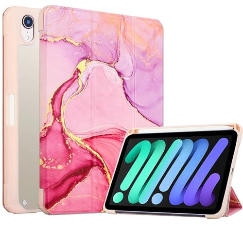 Fancity Funda para iPad Mini 6 (8,3 Pulgadas, 2021), Funda tríptica Liviana con Soporte para lápiz Funda Inteligente de activación/suspensión automática para iPad Mini de 6.a generación, Pink Marble