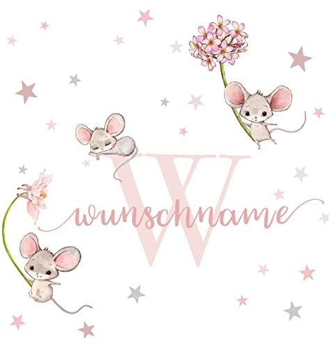 Little Deco Wandtattoo Mäuse Blumen & Wunschname DL318 Motiv 8 S