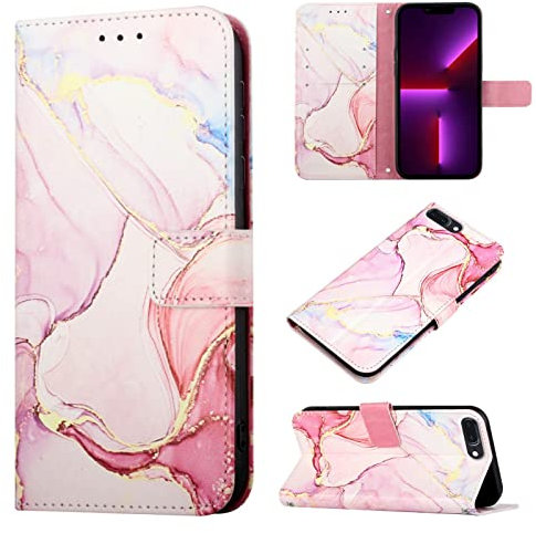 YKTO Handyhülle für iPod Touch 5/6/7 2019 Covers PU Leder Marmor Brieftasche Klappbar Ständer Karten Steckplätzen Case Schutzhülle Handschlaufe Magnet Schale Etui für iPod Touch 5/6/7 2019-Hell-Pink