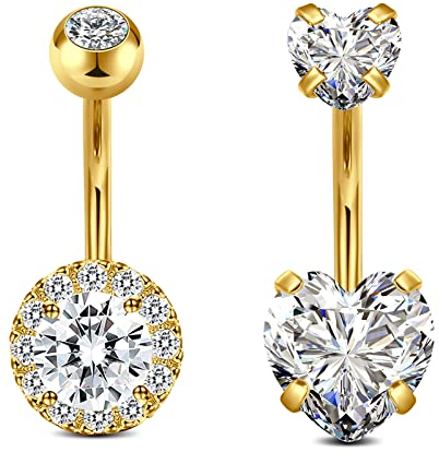 Crdifu 2stk Bauchnabelpiercing 10mm Gold Bauchpiercing Chirurgenstahl 14G Piercing Bauchnabel Damen