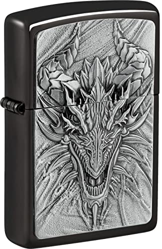Zippo Feuerzeug Ebony Emblem Metal Dragon 2007663 Drachen Flammen Chrom Sturmfeuerzeug Original