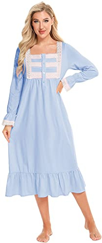 Verve Jelly Women's Victorian Nightgown Long Sleeve Princess Vintage Night Dress Nursing Nightgown Women's Maternity Dress Light Blue 3XL