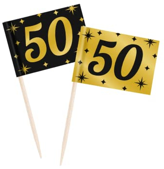 PD-Party - Cocktailstäbchen für 50. Geburtstag - Deko Geburtstag - Jubiläum Dekoration - Schwarz Gold Deko - Party Deko - 50. Geburtstag Junge & Mädchen - Geburtstags Deko - 50 Stück