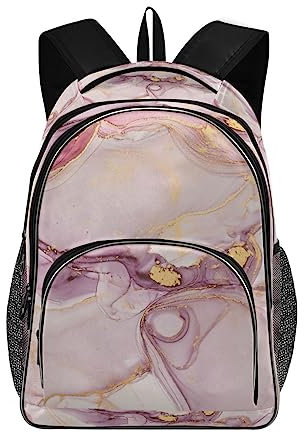 RPLIFE Herbst Sonnenblumen auf Holz Laptop Rucksack für Männer und Frauen, Pink Marble 2, Einheitsgröße
