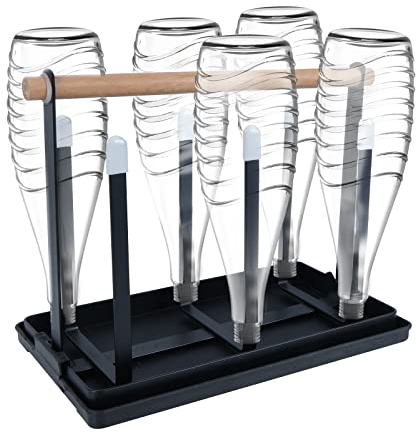 FINDIR Flaschenhalter Schwarz Küche Flaschenständer 6 Flaschen Abtropfgestell Flaschen Sodastream Flaschenständer zum Abtropfen Flaschentrockner für Gläser und Kaffeetassen