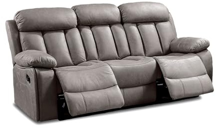 duehome | Sofá 3 Plazas, Sofá Reclinable, Asiento de Descanso, Modelo Kendal, Acabado en Tejido Color Marengo, Medidas: 208 cm (Largo) x 101 cm (Alto) x 97 (Fondo)