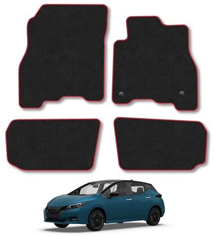 Nissan Leaf (2018+) Car Mats Accessories Tailored Fit Carpet Floor Mats Non Slip Red Trim Accessory Compatible Front Rear Set Anti Slip Backing Custom Fit Hand-Finished Full Coverage Clips