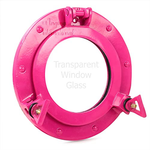 Oblò nautico rosa da appendere alla parete, decorazione da appendere alla finestra, realizzato a mano, oblò rotondo della nave funzionale e apribile (38 cm)