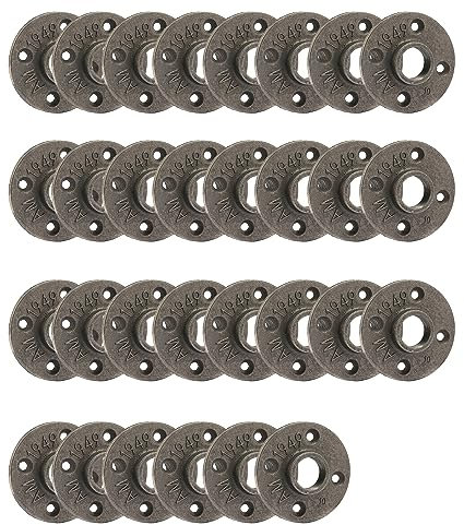 Home TZH 30 Stück Temperguss-Rohrflansch für industriellen Vintage-Stil, Flansche mit Gewindeloch für DIY-Projekte/Möbel/Regaldekoration (76,27 cm, 1,27 cm)