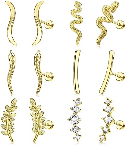 Adramata 6 Paar 16G Helix Piercings Edelstahl Knorpelohrringe Tragus Ohrringe Piercing ohrkletterer ohrringe für Frauen Opal CZ Helix Conch Piercing Schmuck Flache Rückseite Ohrringe für Ohrknorpel,G