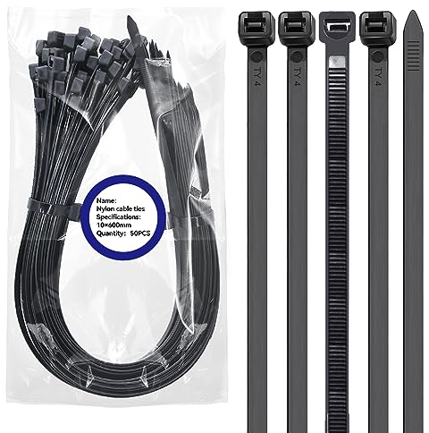 RUNYU 50 Pezzi Fascette Plastica Lunghe 600mm × 8.8mm Fascette Elettricista Nylon, Resistenza Alla Trazione 90 kg, Fascette Riutilizzabili per Cavi Grandi, Fili, Giardinaggio, Cable Management