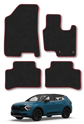 Fits Kia Sportage (2022+) Carpet Car Mats | Red Edge Trim Tailored Fit Floor Mats Full Coverage Protection Accessories Easy Clean Anti Slip Made in the UK