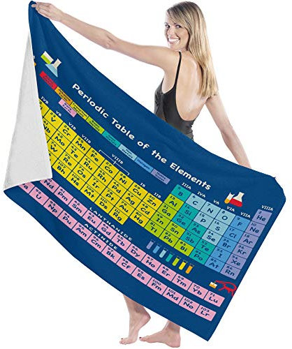 SJOAOAA Badetuch, buntes Periodensystem der Elemente, weiche Mikrofaser, saugfähig, Badezimmerhandtuch, leicht, langlebig, schnell trocknend, Handtücher für Fitnessstudio, Pool, Sport, Reisen, Urlaub,