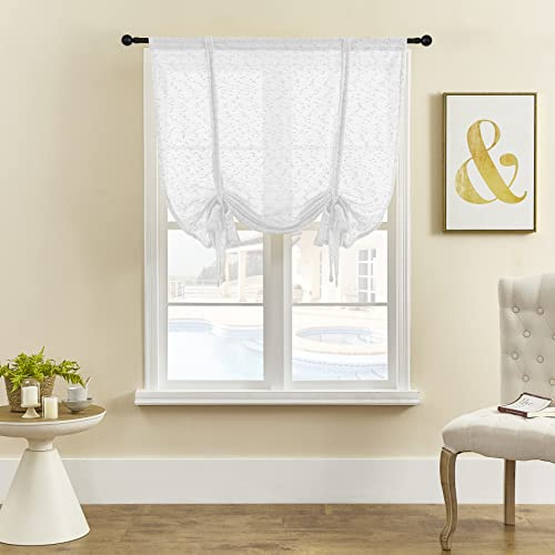 SIMPVALE Vorhang, Vintage, Raffrollo, transparent, Innenschal für Schlafzimmer, Balkon, Wohnzimmer, Küche, Weiß, Breite 120 cm/Höhe 140 cm