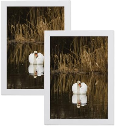 LYYYYX Lot de 2 cadres photo A5-15 x 21 cm,Bois-MDF, blancs, collage, décoration murale, poster, verre acrylique, pour photos, puzzles